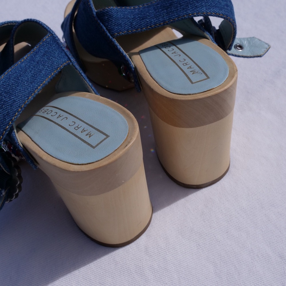 Modern does 70s Marc Jacobs Linda bejeweled criss cross denim platform clog - Picture 5 of 11